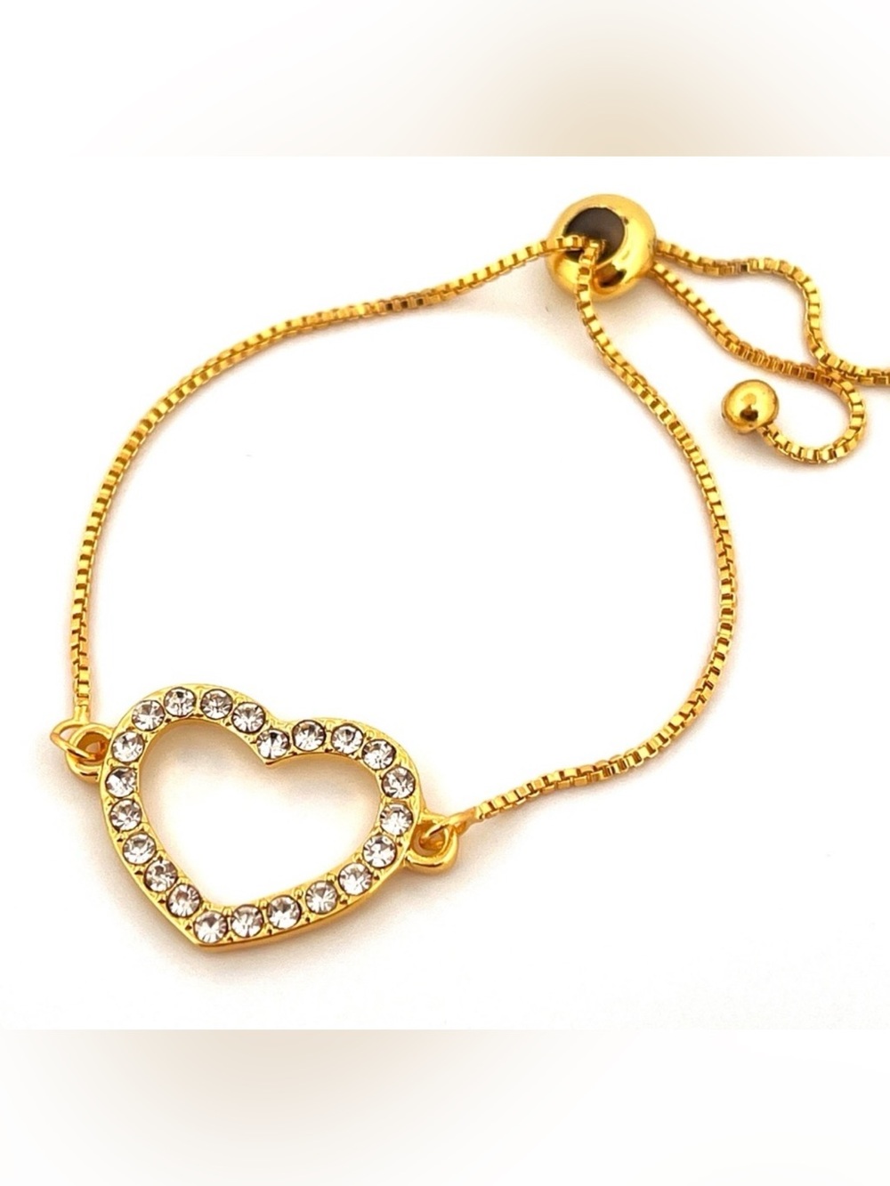 Open Heart Slider Bracelet with Swarovski Crystals - Gold Bolo Bracelet